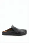 Marni Fringed Black Calf Leather Slip-on Mules In White