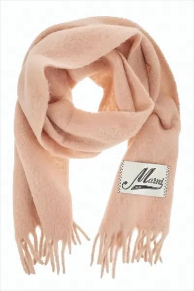 MARNI FRINGED BLUSH PINK ALPACA BLEND SCARF