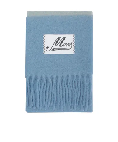 MARNI MARNI LOGO PATCH FRINGED SCARF