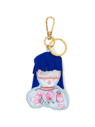 Marni Kids' Fringed Floral-print Keyring In Multi