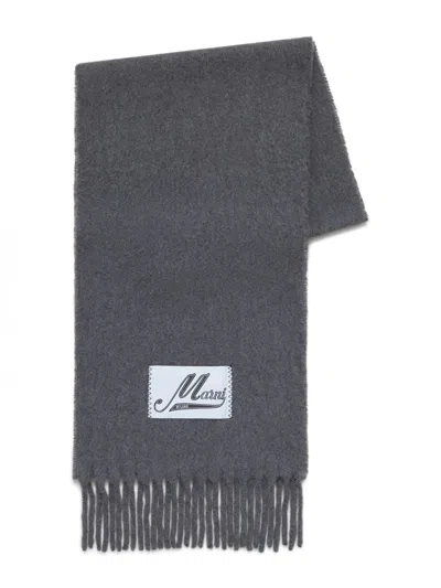 Marni Fringed Grey Alpaca Woven Scarf In Gray