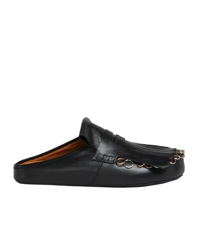 Marni Fringed Leather Sandals In Black