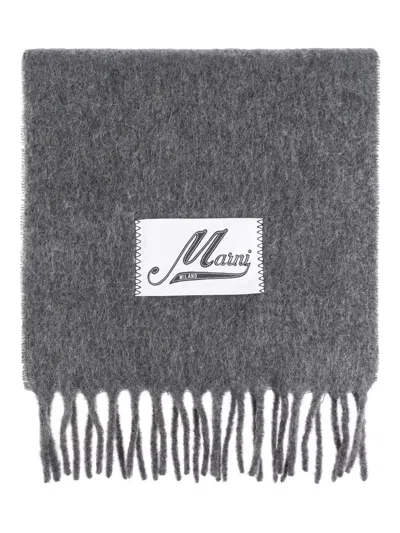 MARNI FRINGED LOGO SCARF