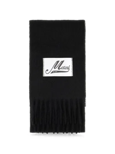 Marni Fringed Logo-patch Scarf In Yellow