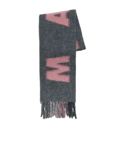 MARNI MARNI LOGO DETAILED FRINGED SCARF