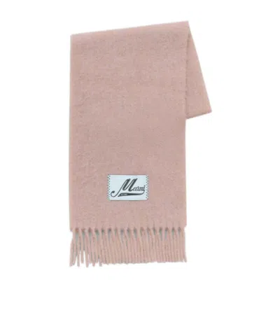 MARNI MARNI LOGO PATCH FRINGED-EDGE SCARF