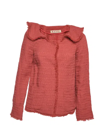 Pre-owned Marni Fringed Tweed Jacket In Red