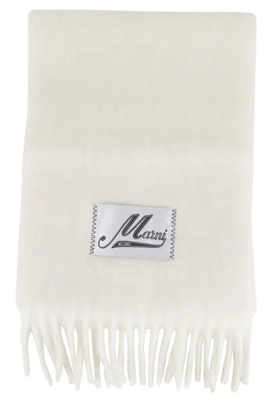 Marni Fringed White Alpaca Scarf