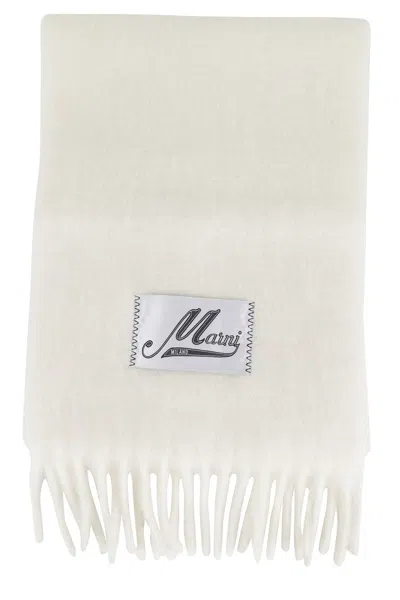 MARNI FRINGED WHITE ALPACA SCARF