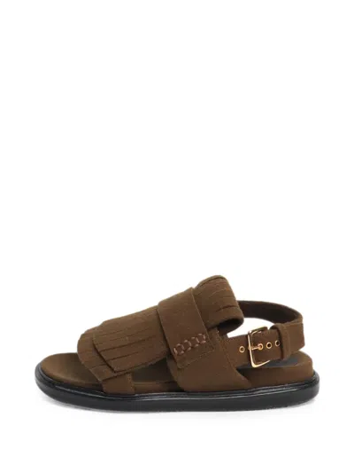 Pre-owned Marni Fringed-design Sandals In Brown