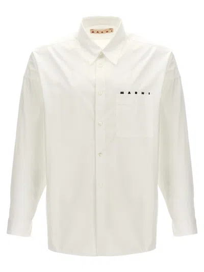 Marni Front Logo Print Cotton Shirt In White