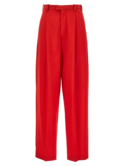 Marni Front Pleat Red Wool Pants In Gold