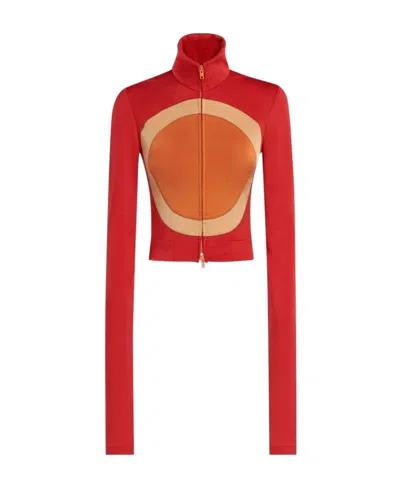 MARNI RED JERSEY JACKET WITH CIRCLE INLAYS