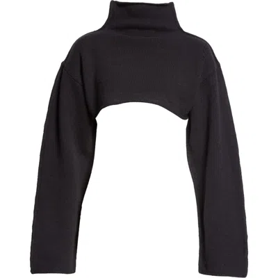 Marni Funnel Neck Virgin Wool Crop Sweater In Black