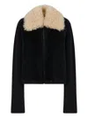 Marni Knitted Jacket With Faux Fur Collar In Black