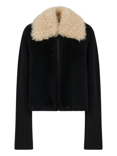 Marni Fur-collared Zip Jacket In Black
