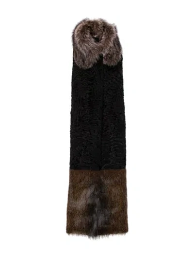 Pre-owned Marni Fur Colorblock Pattern Scarf In Black