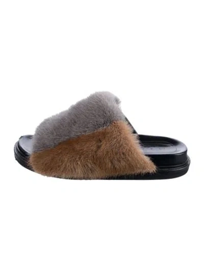 Pre-owned Marni Fur Colorblock Pattern Slides In Multi