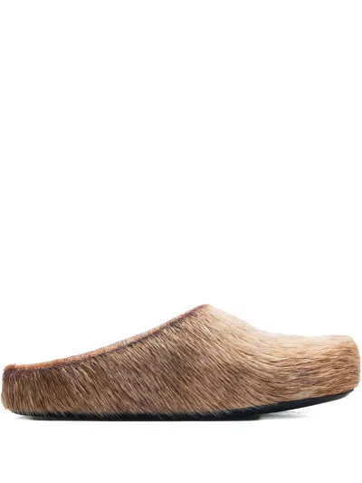 Marni Fur-covered Slippers In Brown