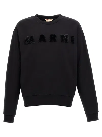 Marni Fur-effect Logo Sweatshirt In Black