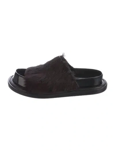 Pre-owned Marni Fur Faux Fur Trim Slides In Brown