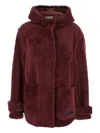 Marni Brown Jacket With Hood With Buttons And Logo Patch On The Front In Fur Woman In Red