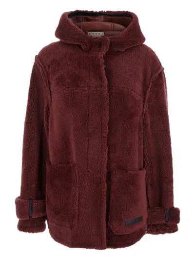 Marni Fur Hooded Jacket In Red