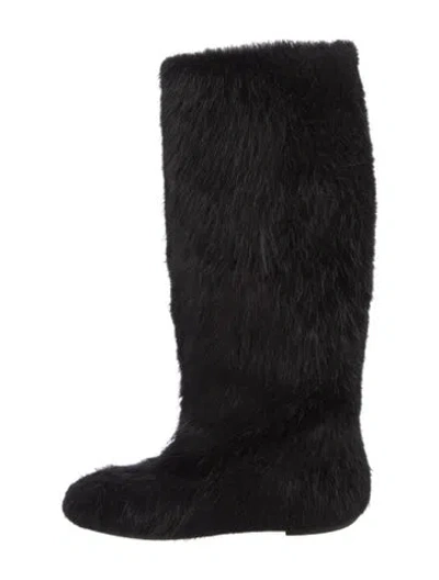 Pre-owned Marni Fur Riding Boots In Black