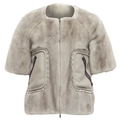 Marni Fur Rounded Short Sleeve Dual Pocket Cropped Jacket In Grey