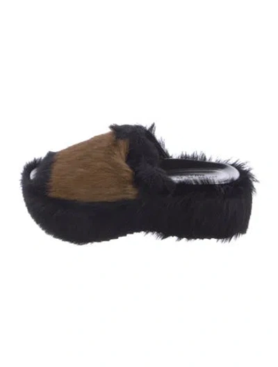 Pre-owned Marni Fur Slides In Blue