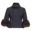 Marni Fur Trim Flare Wool Blend Cropped Jacket In Grey