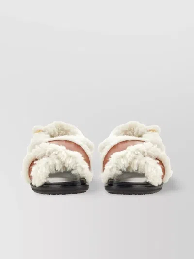 Marni Fur Trimmed Crossed Flat Sole Sandal