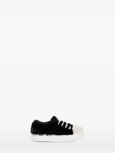 Marni Kids' Fur-trimmed Lace-up Sneakers In Black