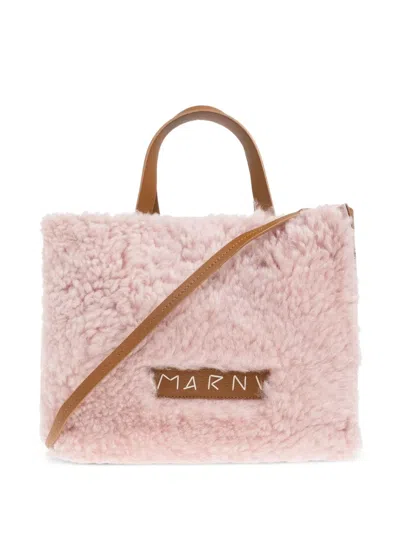 Marni Fur-trimmed Tote Bag In Pink