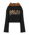Marni Furry Hood Logo-print Sweatshirt In Black