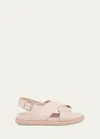 Marni Fussbet Leather Crisscross Sandals In Champagne
