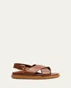 Marni Fussbet Leather Crisscross Sandals In Claybrown