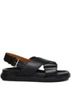 Marni Black Criss-cross Sandals In Smooth Leather In Black
