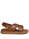 Marni Fussbet Leather Crisscross Sandals In Claybrown