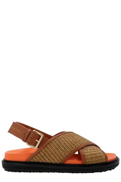 MARNI MARNI FUSSBET LEATHER TRIM RAFFIA SANDALS