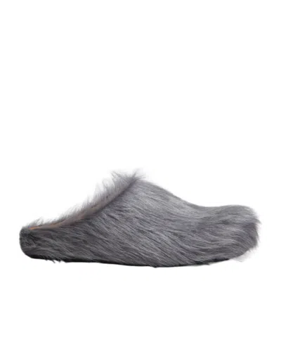 MARNI GREY LONG-HAIR CALFSKIN FUSSBETT SABOT