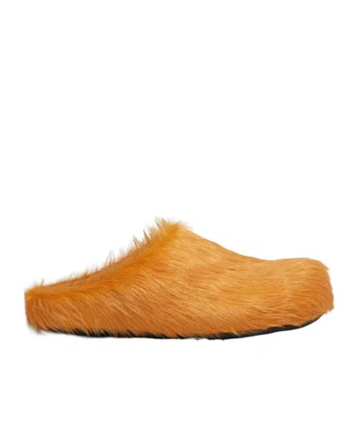 Marni Fussbet Sabot Calf-hair Slippers In Orange