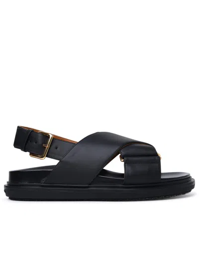 Marni Fussbett Black Calf Leather Sandals In Nero