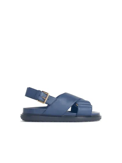 Marni Blue Leather Fussbett Sandals