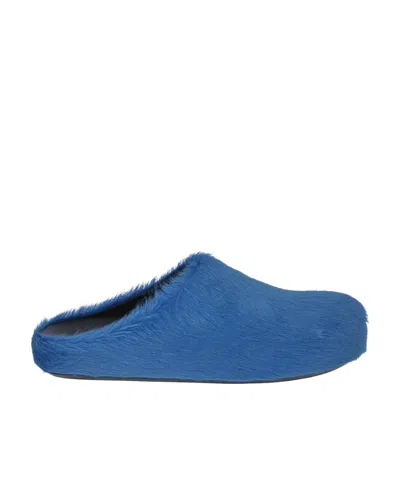 Marni Blue Long Hair Calfskin Fussbett Slip-on Loafers In 00b46 Mineral Blue