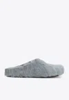Marni Aquamarine Long Hair Calfskin Fussbett Sabot In Gray