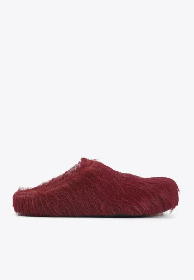 Marni Camelia Calf Hair Fussbett Mules In Red