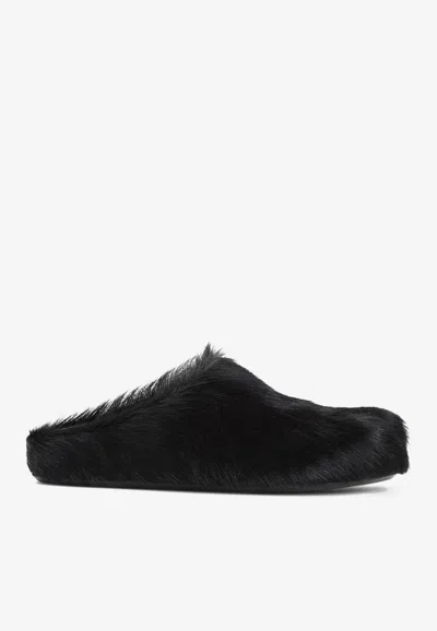 Marni Black Fussbett Hair-on Clogs Women