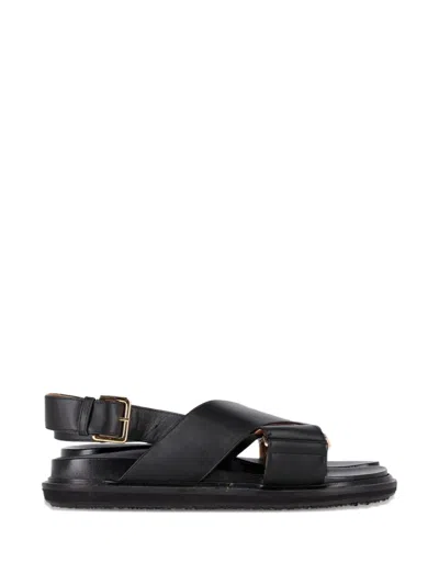 Pre-owned Marni Fussbett Criss-cross Leather Sandals In Black