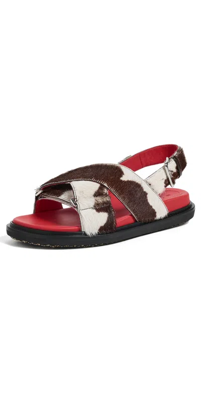 Marni Fussbett Crisscross Sandals Lily White/brown In Multi